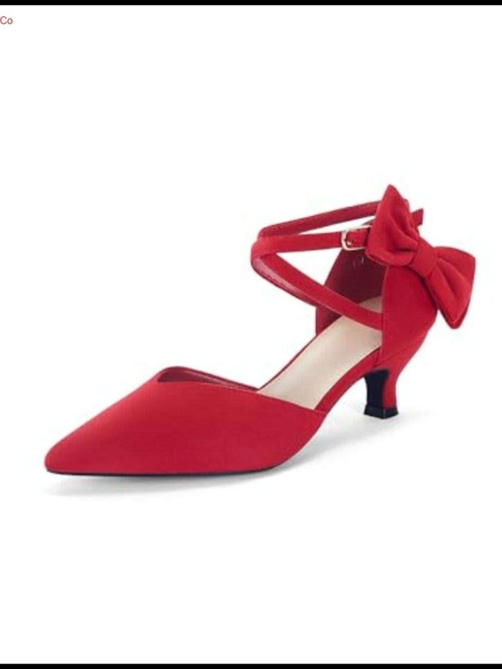 Coutgo Women's Kitten Heel Bow Pointed Toe Ankle Strap Dress Pumps